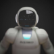Ein 3D-Modell eines weißen Roboters vor einem schwarzen Hintergrund