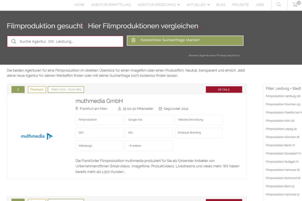 Imagefilm-Agentur finden: Verzeichnisse