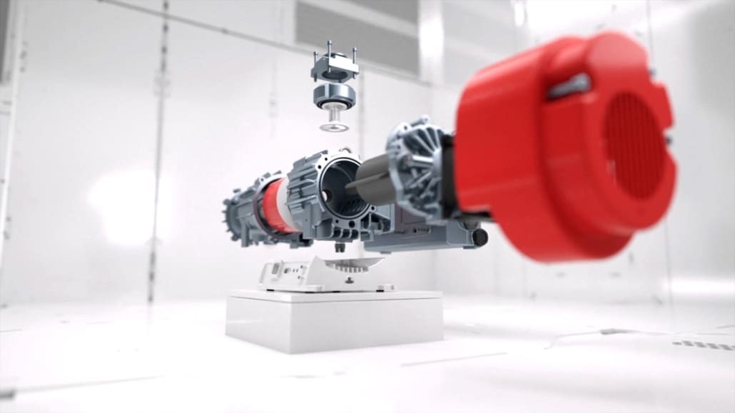 3D-Visualisierung einer Vakuumpumpe in der Explosionsansicht.