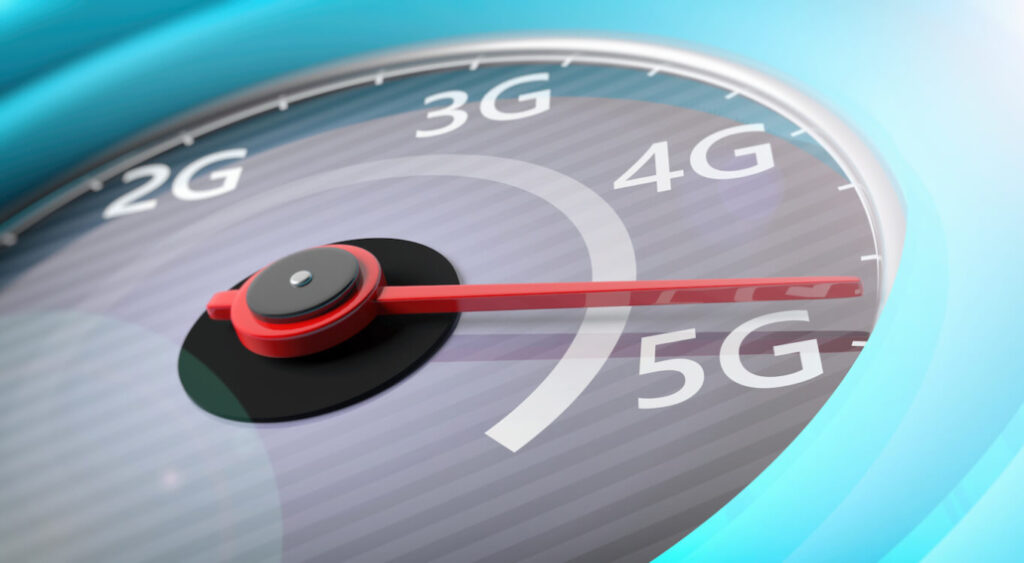 3D Illustration eines Tachometers, welches die Livestream Upload Speed anzeigt.